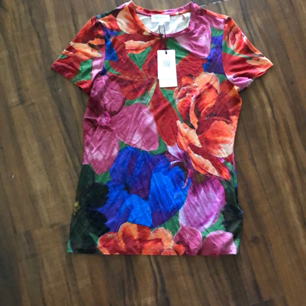 New  Ted Baker Blue Juhana Printed Fitted T-Shirts